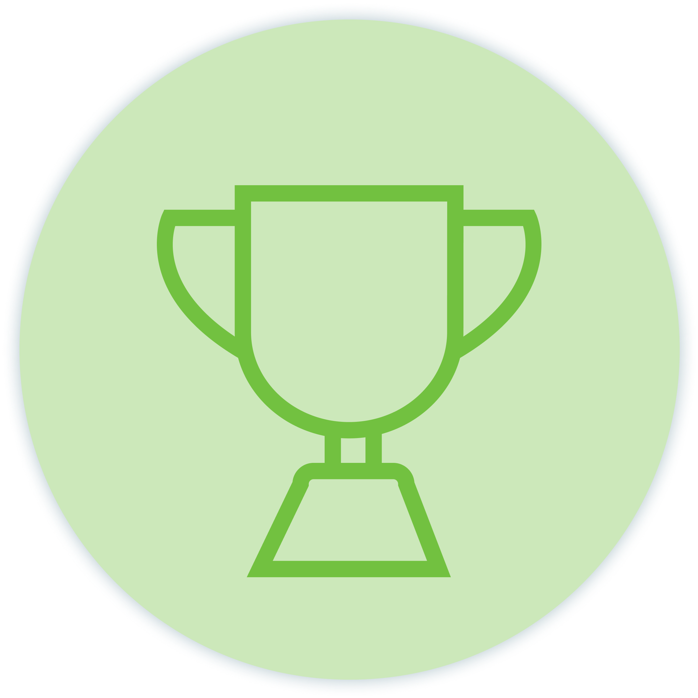 Green outlined trophy icon inside a light green circle with a blue border.